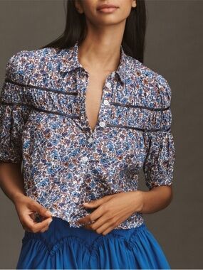 Anthropologie Maeve The Leandra Shirred Yoke Blouse Size Medium
